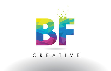 BF B F Colorful Letter Origami Triangles Design Vector.