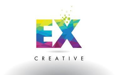 Fototapeta premium EX E X Colorful Letter Origami Triangles Design Vector.