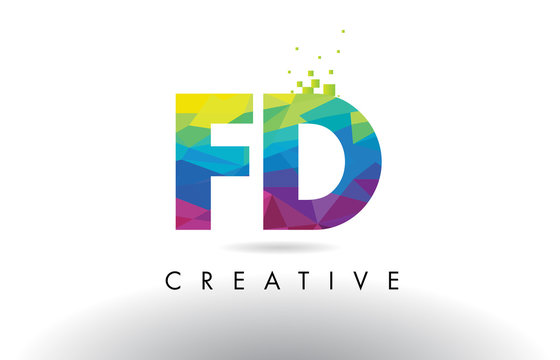 FD F D Colorful Letter Origami Triangles Design Vector.