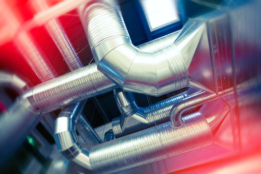 System of ventilating pipes. Toned image. Motion blur effect.