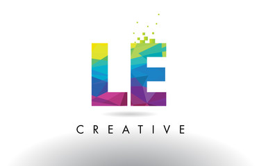 LE L E Colorful Letter Origami Triangles Design Vector.