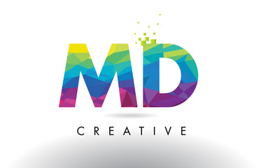 MD M D Colorful Letter Origami Triangles Design Vector.