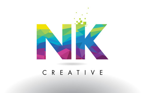 NK N K Colorful Letter Origami Triangles Design Vector.