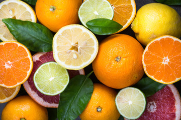 Fototapeta na wymiar Fresh citrus fruit assortment. 