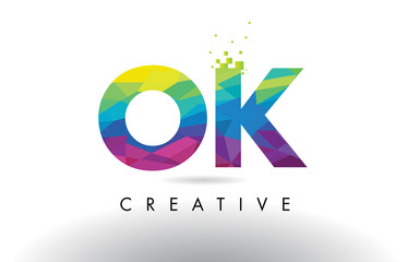 OK O K Colorful Letter Origami Triangles Design Vector.