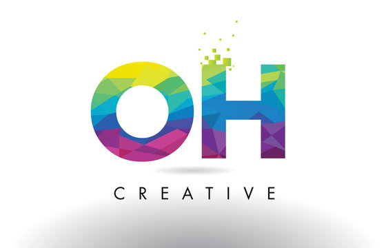 OH O H Colorful Letter Origami Triangles Design Vector.