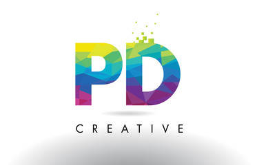 PD P D Colorful Letter Origami Triangles Design Vector.