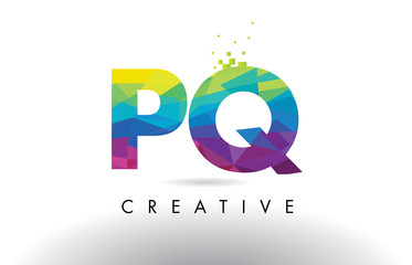 PQ P Q Colorful Letter Origami Triangles Design Vector.