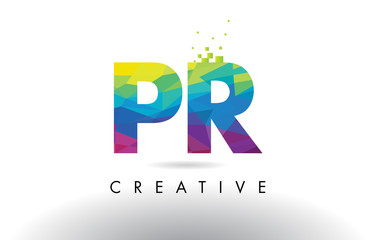 PR P R Colorful Letter Origami Triangles Design Vector.