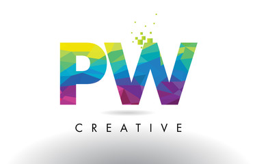 PW P W Colorful Letter Origami Triangles Design Vector.