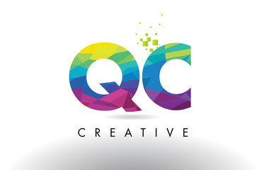 QC Q C Colorful Letter Origami Triangles Design Vector.