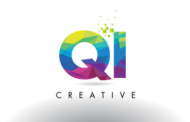 QI Q I Colorful Letter Origami Triangles Design Vector.