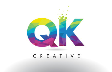 QK Q K Colorful Letter Origami Triangles Design Vector.