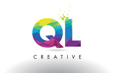 QL Q L Colorful Letter Origami Triangles Design Vector.