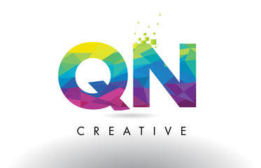 QN Q N Colorful Letter Origami Triangles Design Vector.