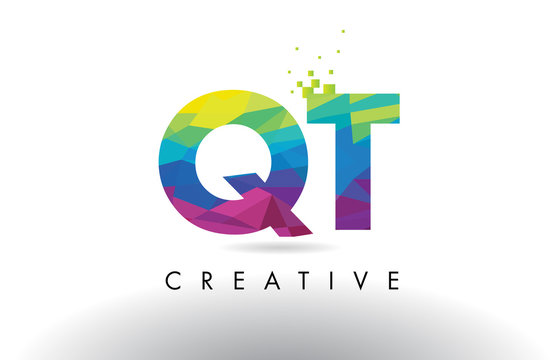 QT Q T Colorful Letter Origami Triangles Design Vector.