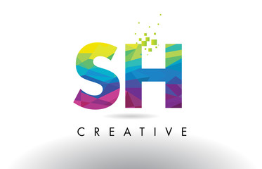 SH S H Colorful Letter Origami Triangles Design Vector.