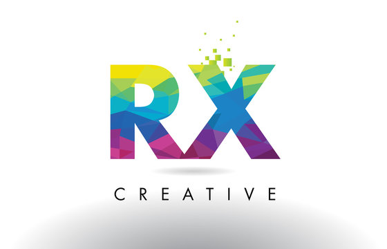 RX R X Colorful Letter Origami Triangles Design Vector.