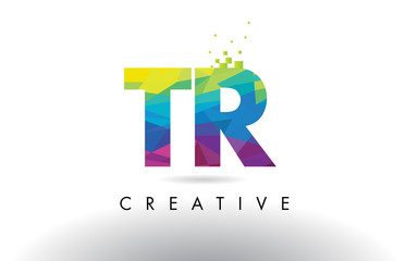 TR T R Colorful Letter Origami Triangles Design Vector.