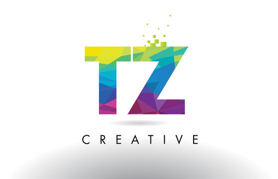TZ T Z Colorful Letter Origami Triangles Design Vector.