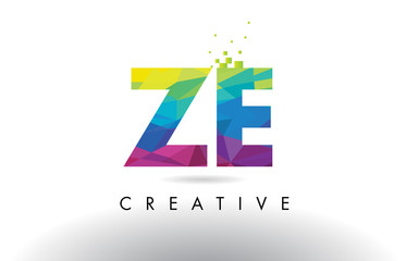 ZE Z E Colorful Letter Origami Triangles Design Vector.