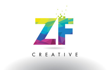 ZF Z F Colorful Letter Origami Triangles Design Vector.