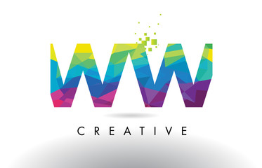 WW W Colorful Letter Origami Triangles Design Vector.