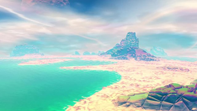 Mountain and lake. Landscape of stranger planet. Animation. 4К