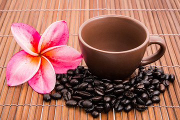 Coffee cup and coffee beans