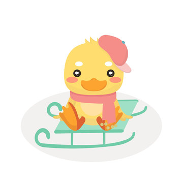 Cartoon baby duck on white background.