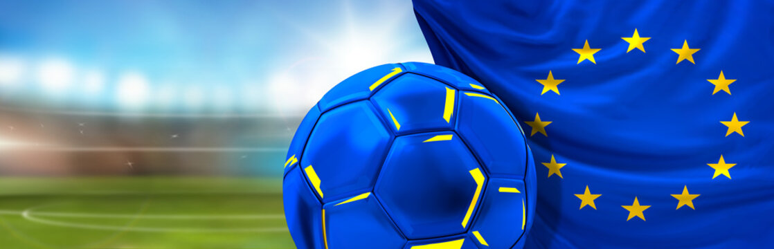 European Football Soccer 3d Rendering Ball And Flag