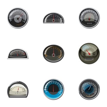 Speedometer for transport icons set, cartoon style