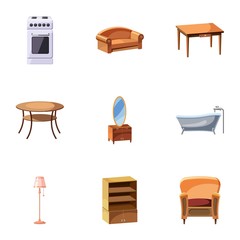 Furniture icons set, cartoon style