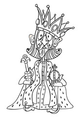 Fototapeta na wymiar Cartoon image of king with huge crown. An artistic freehand picture.