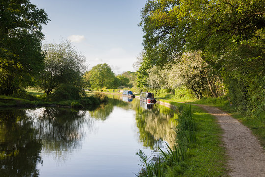 Narrowboats on the Shropshire Union canal in England UK