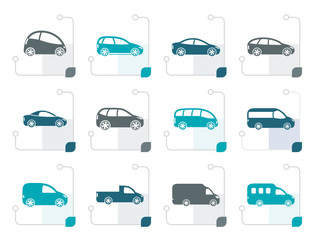 Stylized different types of cars icons - Vector icon set