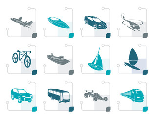 Naklejka premium Stylized different kind of transportation and travel icons - vector icon set
