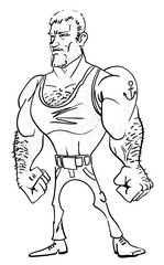 Cartoon image of tough man. An artistic freehand picture.