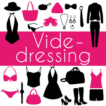 Vide-dressing illustration. Silhouettes de v&ecirc;tements &agrave; la mode. Design II rose, blanc et noir.