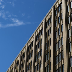 Low angle view of office building against sky, Minneapolis, Hennepin County, Minnesota, USA