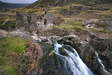 Derelict mine building off the watkins path snowdonia wales