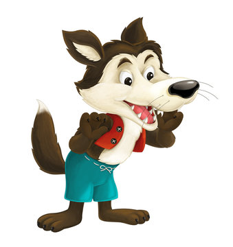 Fototapeta cartoon colorful happy wolf - illustration for children