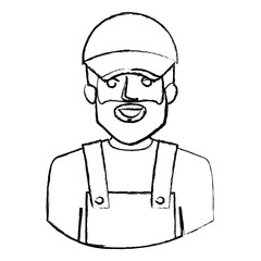 monochrome blurred contour with half body of bearded delivery man vector illustration
