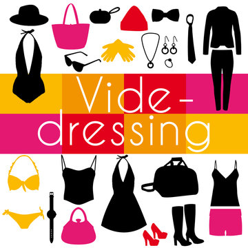 Vide-dressing illustration. Silhouettes de vêtements à la mode. Design multicolore.