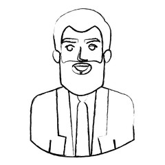 monochrome blurred contour with half body of man with beard and formal suit vector illustration