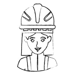 monochrome blurred contour with half body of female firefighter vector illustration