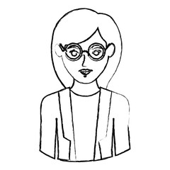 monochrome blurred contour with half body of woman with glasses and formal suit vector illustration