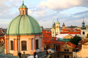Fototapeta na wymiar Panorama of Prague red roofs