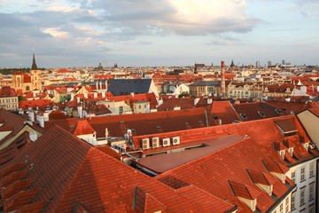 Fototapeta na wymiar Panorama of Prague, red roofs