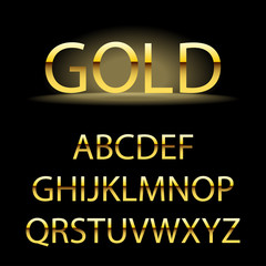 Golden alphabet letters. Golden font type